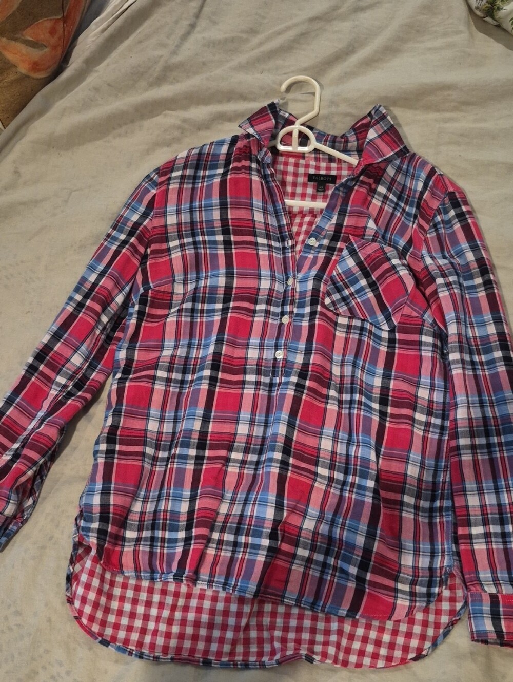 Talbots Plaid Button-Up Popover Shirt